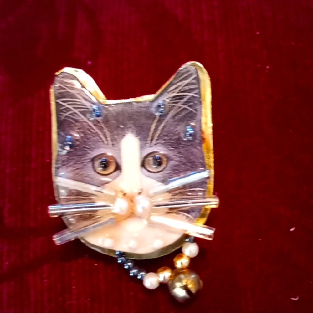 Adorable Cat pin, Hand created, Artist signed.